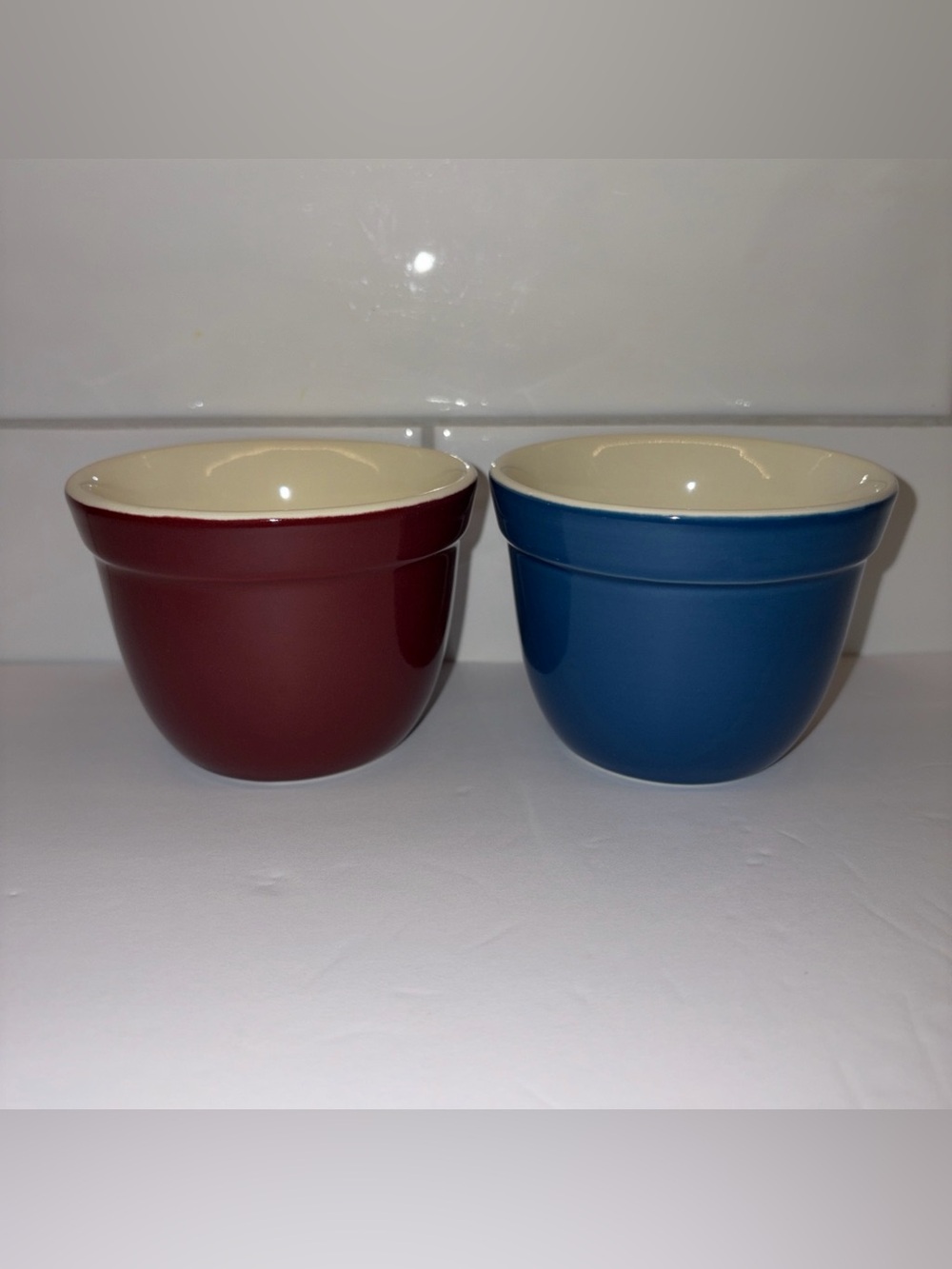 Set Of 2 Crate&Barrel Porcelain Ribbed Custard Souffle Ramekin Sauce Cups 7oz
